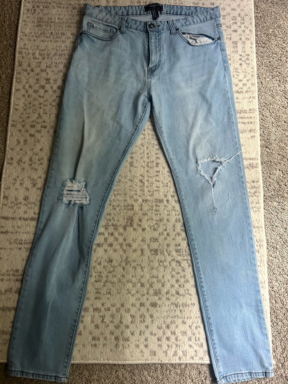 Forever 21 Men's Light Blue Slim Distressed Jeans